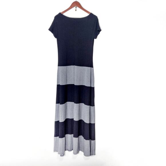GAP Women’s Maxi Dress Black Gray Stripe Retro Softstripe Colorblock 90s Large - Picture 2 of 8